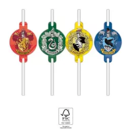 4db Papír szívószál  HARRY POTTER HOGWARTS HOUSES 