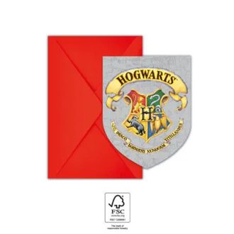   6db Születésnapi meghívó és boríték HARRY POTTER HOGWARTS HOUSES