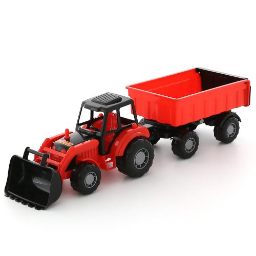Polesie traktor utánfutóval piros