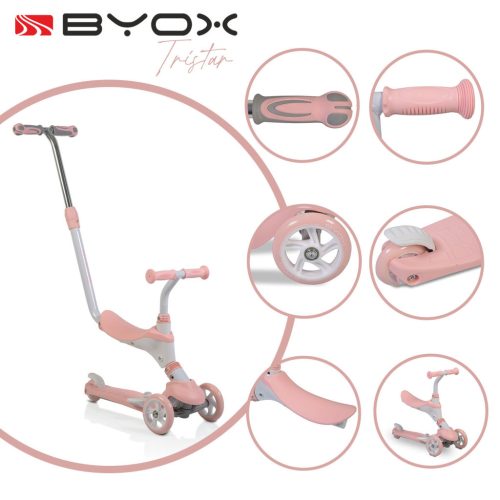 BYOX Tristar roller 3in1, szülőkarral, üléssel 20kg/50kgig pink