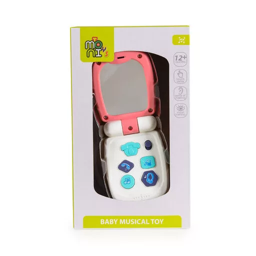 Moni toys műanyag baby kinyitható gombos telefon fehér/pink