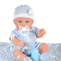 MONI Baba 36 cm-es fiú, takaróval, cumisüveggel vkék