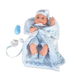 MONI Baba 36 cm-es fiú, takaróval, cumisüveggel vkék