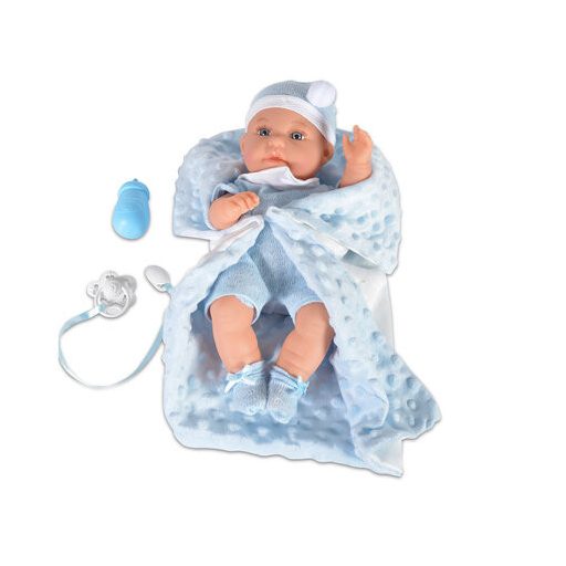 MONI Baba 36 cm-es fiú, takaróval, cumisüveggel vkék