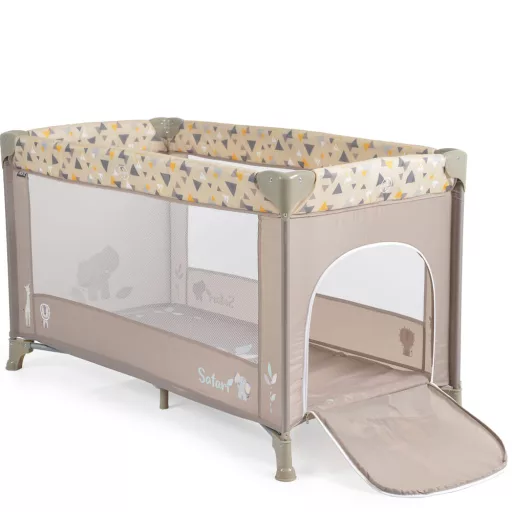 CANGAROO Safari utazóágy 1 szintes, zippes kibújóval, állatmintás bézs