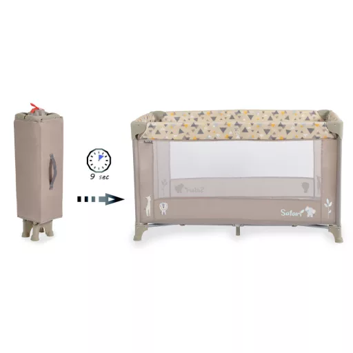 CANGAROO Safari utazóágy 1 szintes, zippes kibújóval, állatmintás bézs