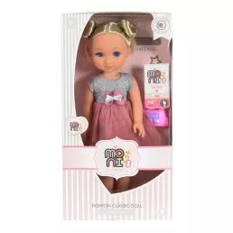 MONI Baba 36 cmes szőke szürke/pink ruhával