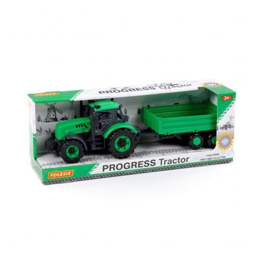 Polesie toys lendkerekes traktor dönthető utánfutóval zöld