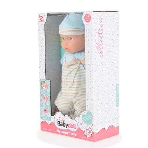 MONI Baba 41 cm-es fiú baba, csíkos, kantáros nacis vkék/szürke