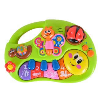   Hola bébijáték, kukac, mosolygós, zenélő, világító gombokkal zöld