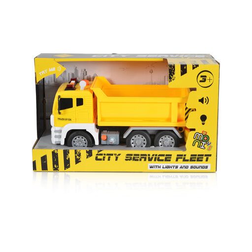 Moni dömper hangokkal, fényekkel 1:12 méret 30cm sárga