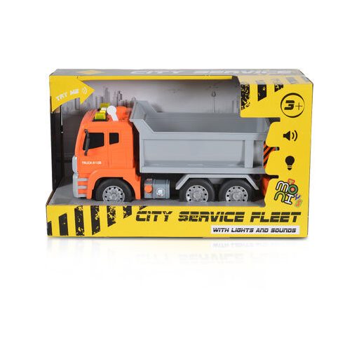 Moni dömper hangokkal, fényekkel 1:12 méret 30cm narancs/szürke