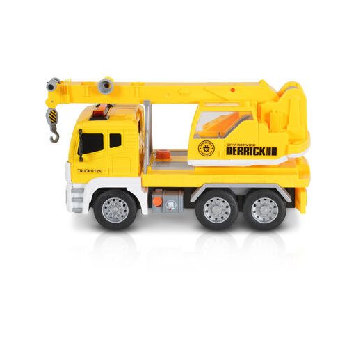 Moni zenélő, világító autó daruval 1:12 sárga