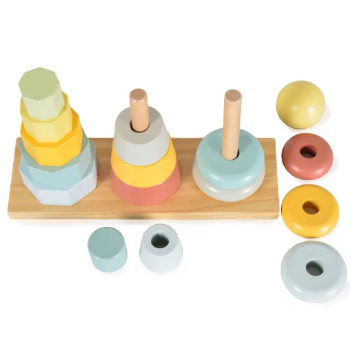 MONI Fajáték toronyépítő 3 dbos szett montessori pasztell