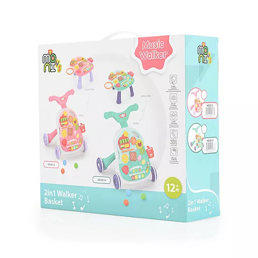 Moni járássegítő 2in1 kisasztallá alakítható, kosárral pink