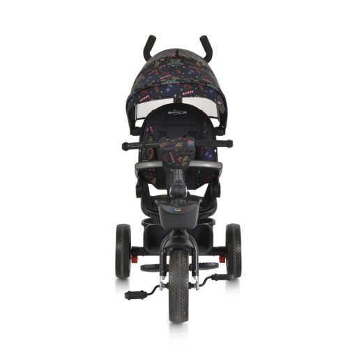 BYOX Space tricikli szülőkaros, 360 fokban forgatható skék/narancs űrhajó minták