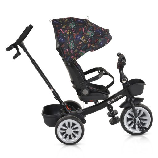 BYOX Space tricikli szülőkaros, 360 fokban forgatható skék/narancs űrhajó minták