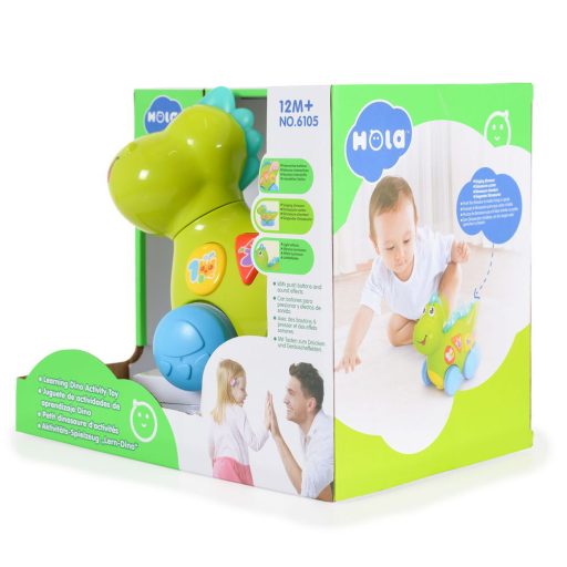 Hola bébijáték tanuló dínó activity kerekekkel, gombokkal, műanyag