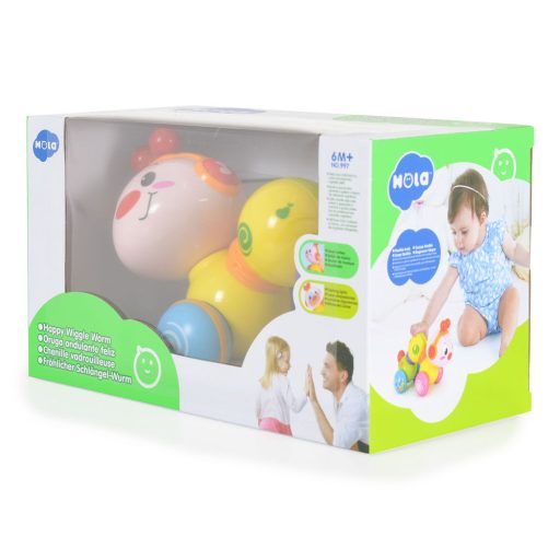 Hola bébijáték vidám mozgó kukac kerekekkel, műanyag