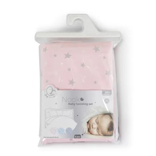 MONI Nook 3 részes bébi ágynemű huzat garnitúra pink csillag