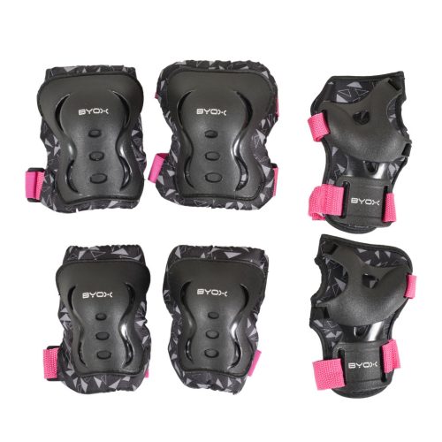 BYOX Biciklis védőfelszerelés dazzle, m méret, 25-50kg-ig, térd, könyök, kézvédő szett pink