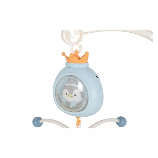 Penguin bed bell zenélő forgó játék kiságyra fehér zajjal kék
