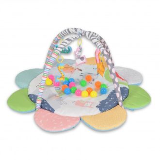   MONI Happy space daisy játszószőnyeg, kerek virág, 20 db labdával textil, műanyag pasztel