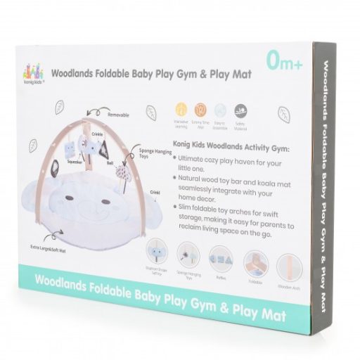 KONIG KIDS Játszószőnyeg plüss, fa játékhíddal, összecsukható kerek vkék elefánt