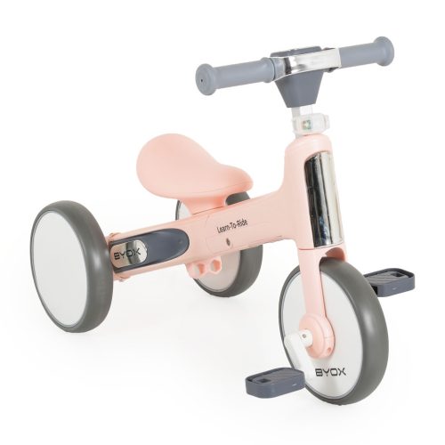 BYOX Learn-to-ride mini futóbicikli 3 kerekű tricikli, összecsukható pink/rózsa