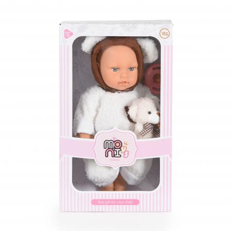 MONI Baba 30cm újszülött maciruhában kismacival szürke