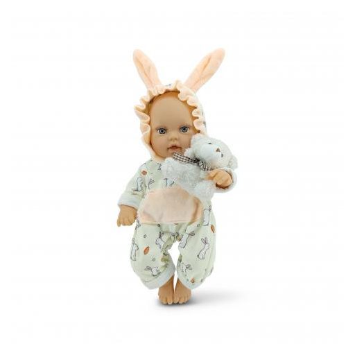 MONI Baba 30cm újszülött nyusziruhában kisnyuszival szürke