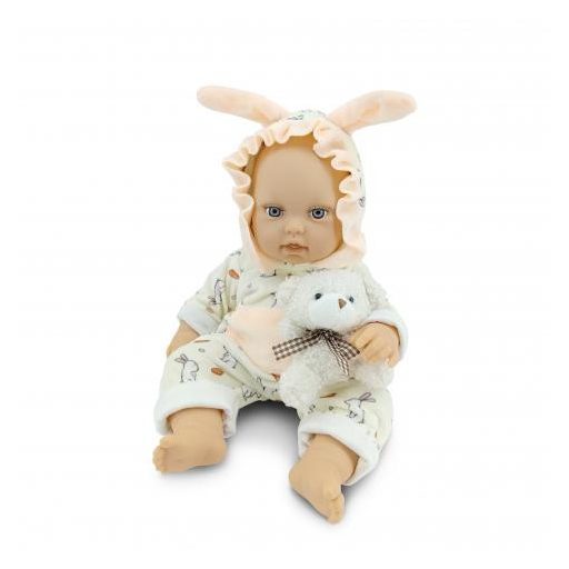 MONI Baba 30cm újszülött nyusziruhában kisnyuszival szürke