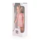MONI Baba 33 cmes hajasbaba csíkos ruhás, barna hajú pink