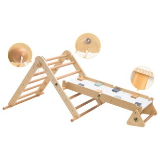   MONI Pikler 2in1 fa mászóka 3szög és mászórámpa montessori 132*60cm natur