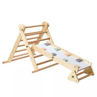   MONI Pikler 2in1 fa mászóka 3szög és mászórámpa montessori 132*60cm natur