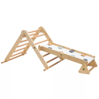   MONI Pikler 2in1 fa mászóka 3szög és mászórámpa montessori 132*60cm natur