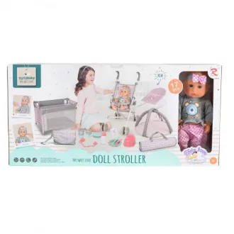   MONI/TUTU Baba játékszett 36 cmes lány babával delux playset szürke