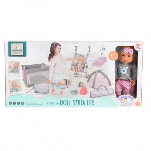 MONI/TUTU Baba játékszett 36 cmes lány babával delux playset szürke