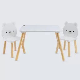 Moni fa kisasztal 2 székkel fehér macis