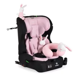   MONI Security autós ülés belső övvel, isofix, ajándék 2plüss+párna 76-150cm pink
