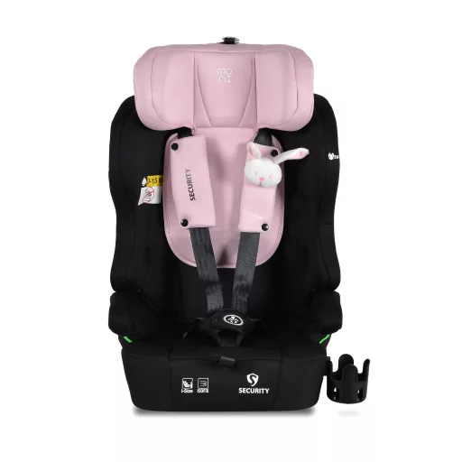 MONI Security autós ülés belső övvel, isofix, ajándék 2plüss+párna 76-150cm pink