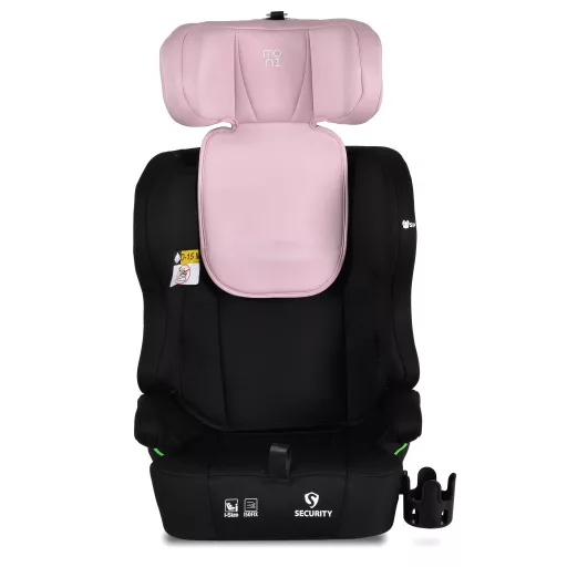 MONI Security autós ülés belső övvel, isofix, ajándék 2plüss+párna 76-150cm pink