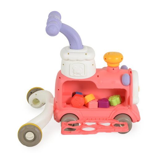MONI TOYS Happy train járássegítő vonat kockákkal formabedobós pink