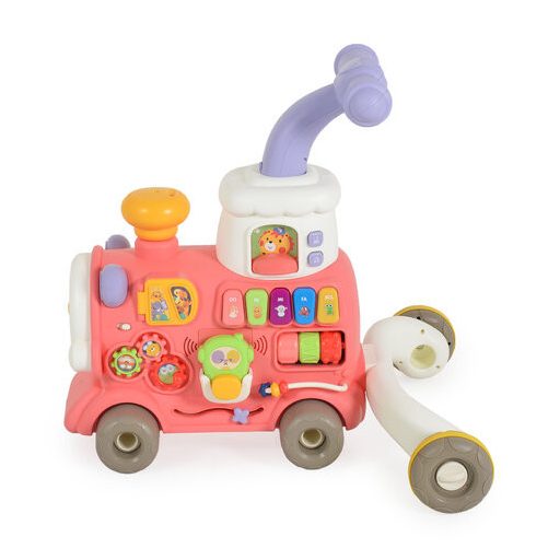 MONI TOYS Happy train járássegítő vonat kockákkal formabedobós pink