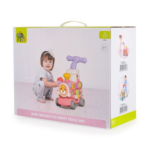 MONI TOYS Happy train járássegítő vonat kockákkal formabedobós pink