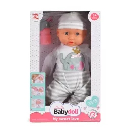 MONI Baba 41 cm fiú baba elefántos ruha csíkos bézs
