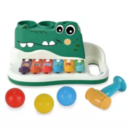 Bébijáték baby xilofon krokodil labdával, kalapáccsal