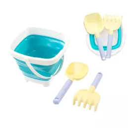   Mochtoys homokozó szett: összecsukható vödör, lapát, gereblye kék