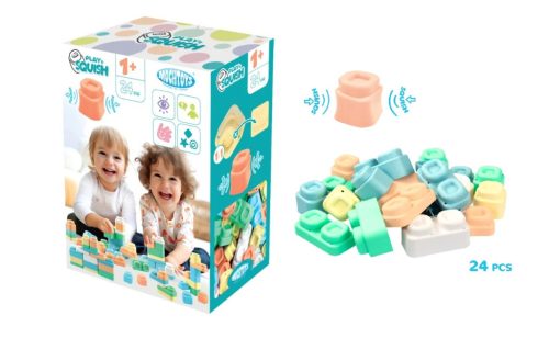 Mochtoys play&squish építőkocka dobozban 24 db-os puha építőjáték pasztell