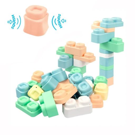 Mochtoys play&squish építőkocka dobozban 24 db-os puha építőjáték pasztell